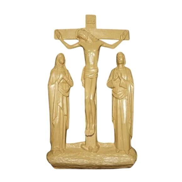 Cross Jesus Mary Vtg Original Home 7" Crucifix Religious Wall Hanging Decor mcm - Picture 1 of 8